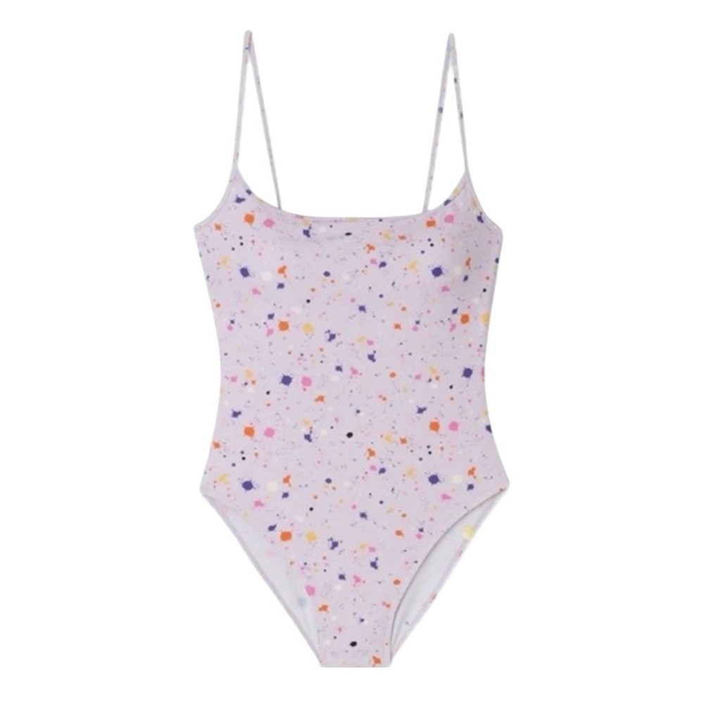 Summersalt Perfect High Leg One‎ Piece Swimsuit Lilac Paint Splatter Size 4 NWT